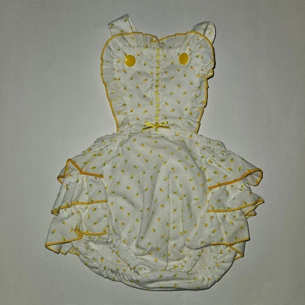 VTG Baby Romper Stone Apparel White Yellow Floral Print 9 Months Ruffle Tush
